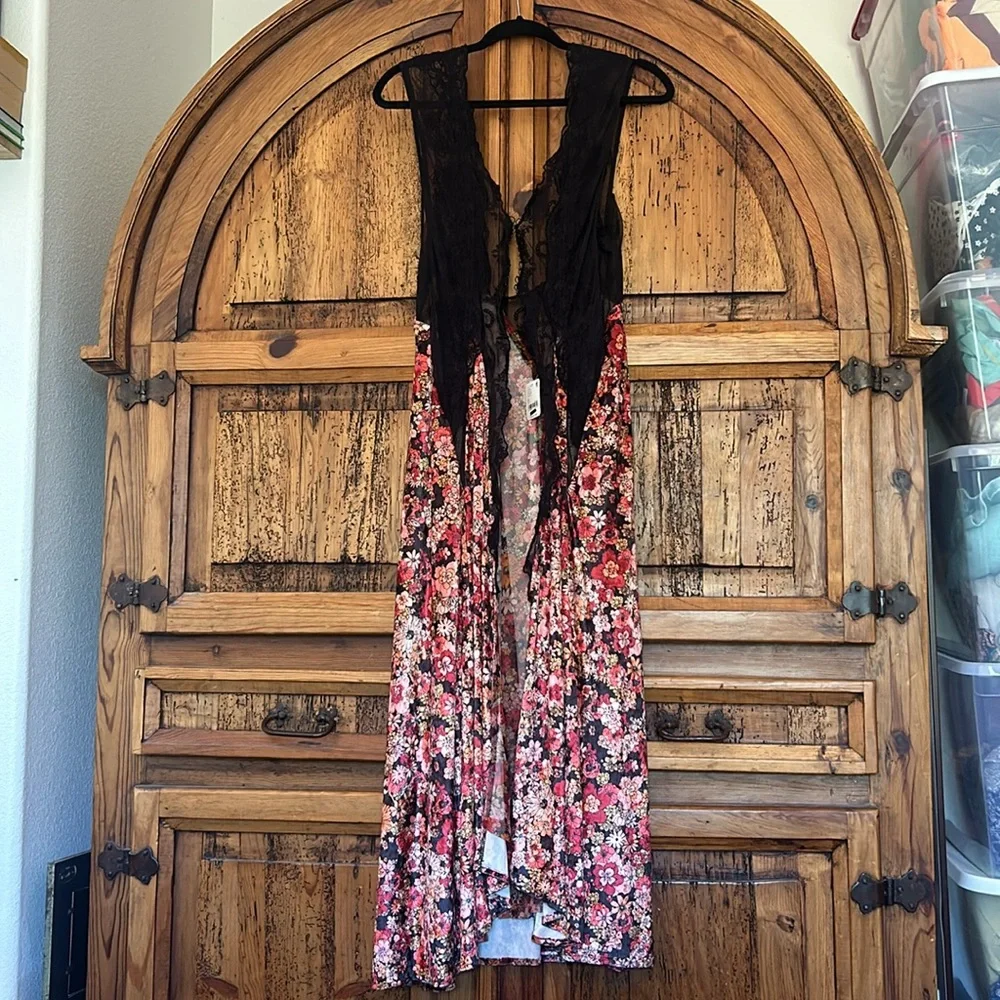 NWT Free People Rare Hideaway Maxi Top Dress Lace Velvet Floral Gothic - Picture 5 of 16